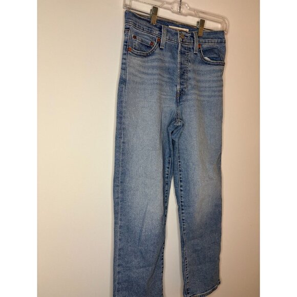 LEVI'S Ribcage Straight Ankle Jeans Womens 25x27 Blue Button Fly Denim Stretch - Picture 4 of 9